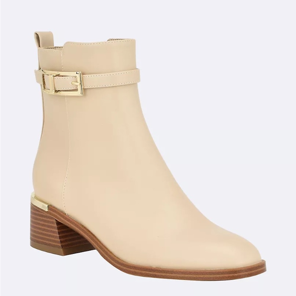 Calvin Klein Cream Ankle Booties with Chunky Heel